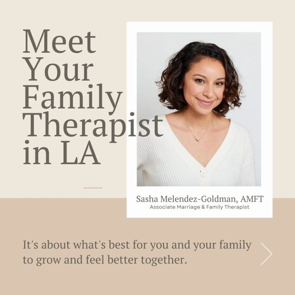 Portrait of Sasha Melendez-Goldman, a dedicated family therapist in LA.